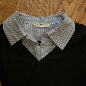 Commense Black Top with Blue Striped Collar